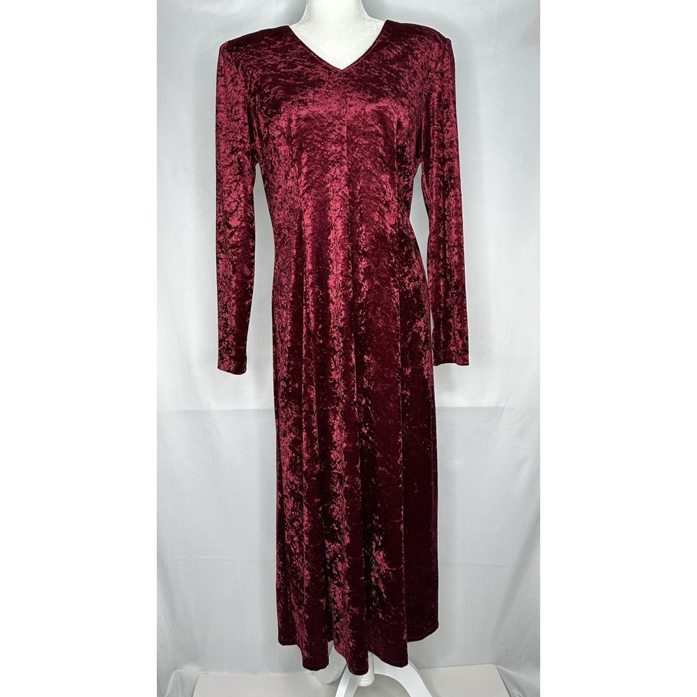 Vintage  Bentley Crushed Velvet V-Neck Long Sleeve Midi Dress‎
